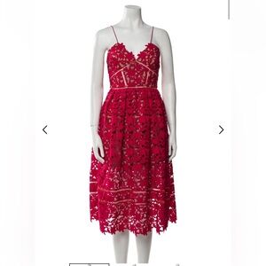 Self-Portrait Red Lace Midi Dress